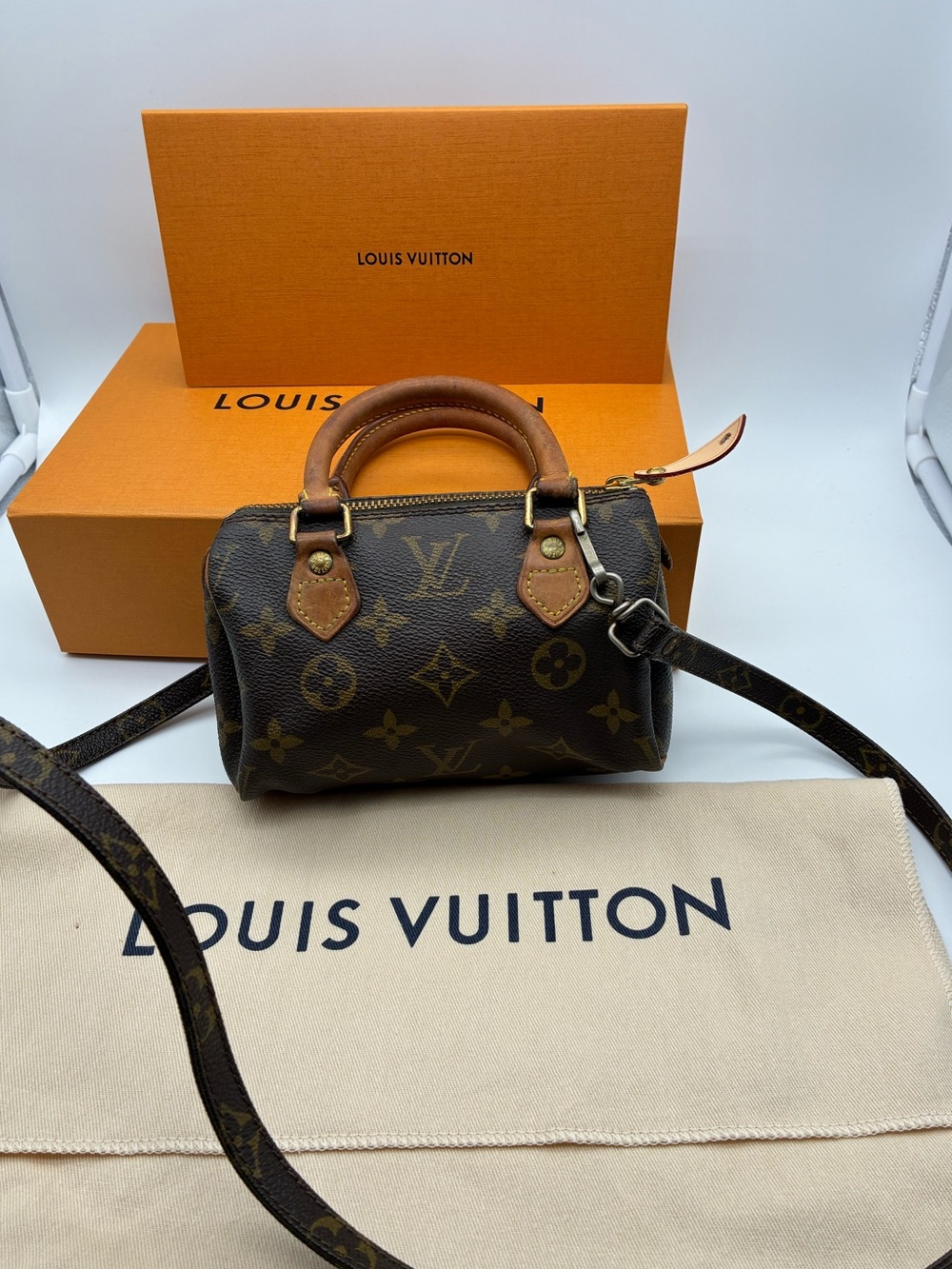 Louis Vuitton vintage  Monogram Mini nano Speedy with LV dust bag, box and strap